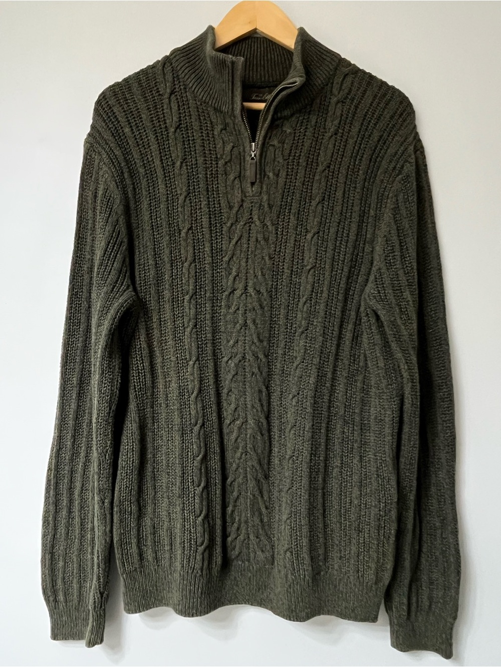 Tasso Elba Men's Dark Green Cable Knit Quarter Zip Sweater 100% Cotton
